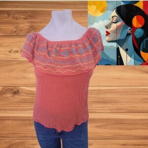 Lily White Coral Embroidered Off Shoulder Top‎ Blouse Womens Size S